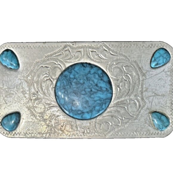 Vintage Nickel Silver And Turquoise Large Belt Buckle main image 15